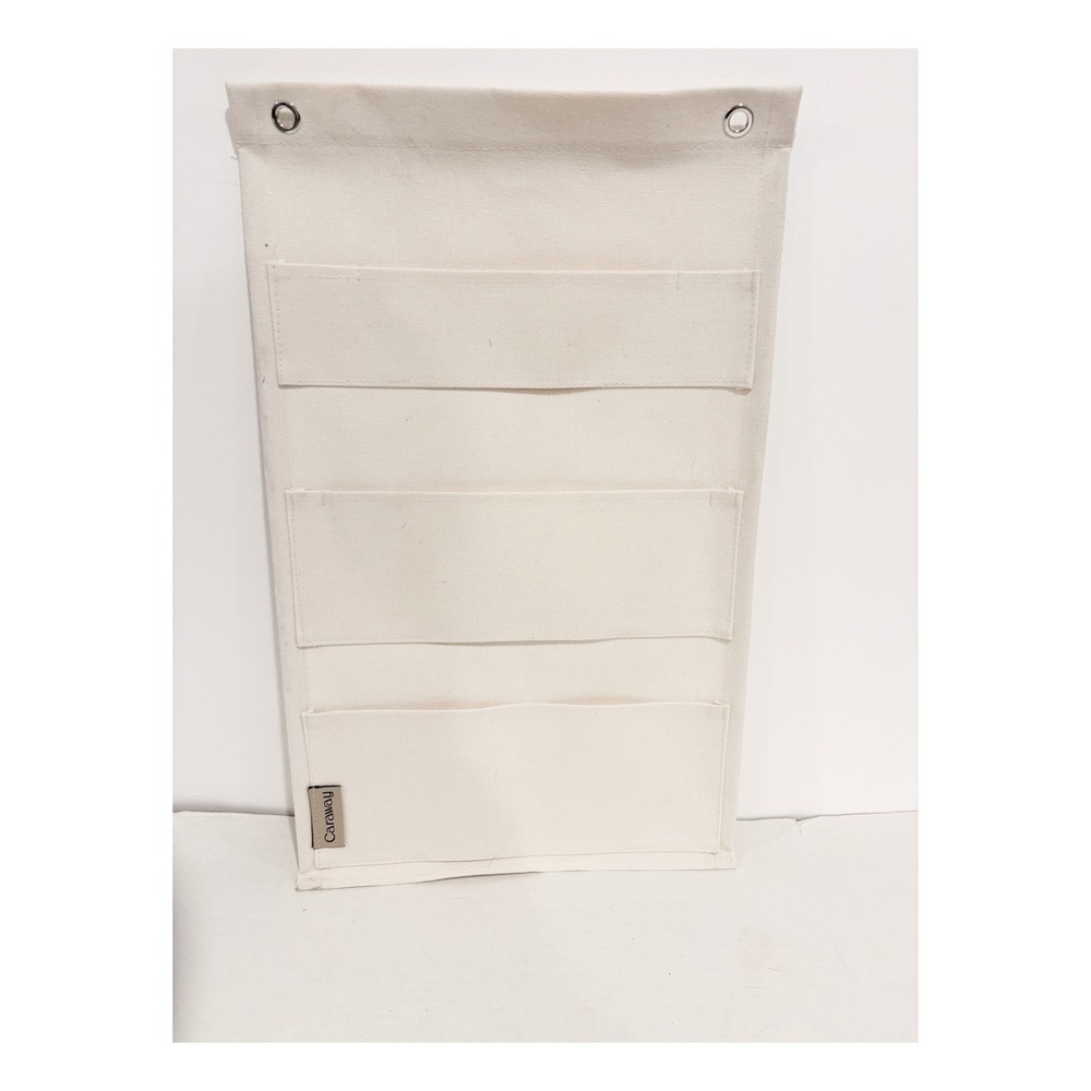 Caraway Home Canvas Lid Organizer Cream Hanging Pot Pan Lid Holder Storage